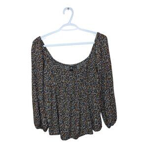 Volcom Womens Small 4 6 Black Floral Peasant Long Sleeve Flowy Top Cottagecore